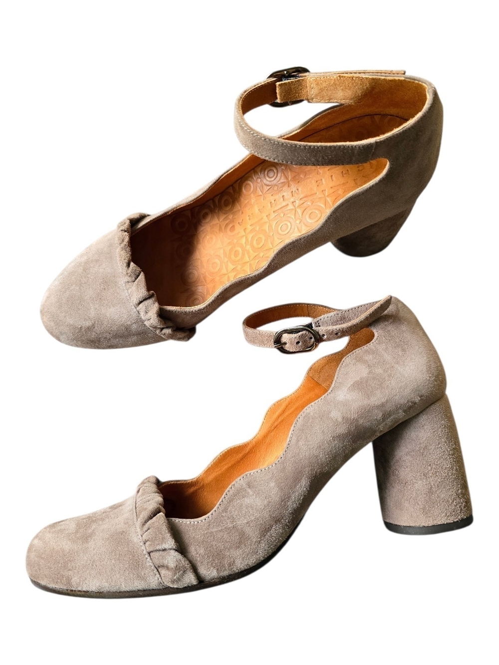 Chie Mihara Shoes Size US 8.5 Taupe Suede Leather Ankle-Strap Block Heel Vintage